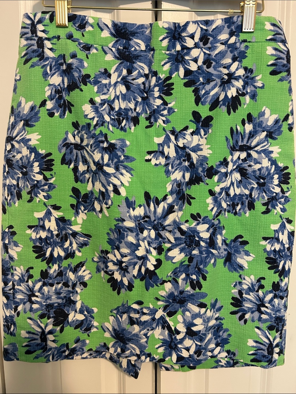 J. Crew Green Mini Skirt with Blue Floral Print